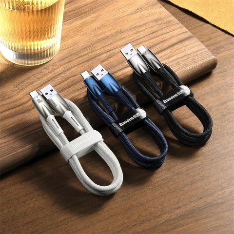 USB кабель Baseus Glimmer, USB тип-C, USB тип-A, 100 см, 100 Вт, синий, в нейлоновой оплетке, #CADH000403 Превью 5