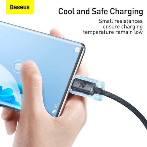 USB Cable Baseus Crystal Shine Series, (USB type-A, USB type C, 120 cm, 100 W, black, nylon braided) #CAJY000401 Preview 3