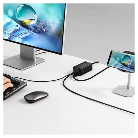 Сетевое зарядное устройство Baseus GaN5 Pro Desktop, 67 Вт, Quick Charge, черный, USB Type A только для передачи данных, c кабелем USB тип-C к USB тип-C, 4 порта, 1,5 м, #CCGP110201 Превью 2
