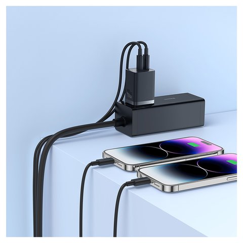 Adaptador de red Baseus GaN5 Pro, 40 W, Quick Charge, negro, 2 puertos, #CCGP180101 Vista previa  1