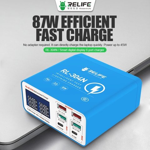 Adaptador de red RELIFE RL-304N, 87 W, Quick Charge, Power Delivery (PD), 6 puertos Vista previa  1