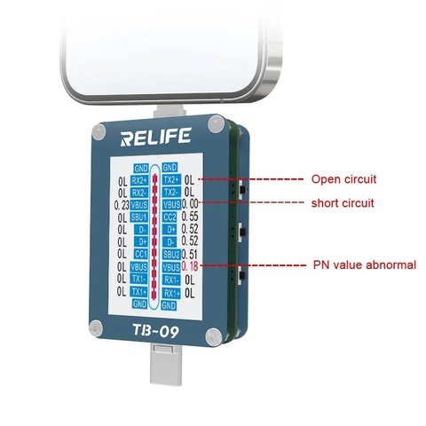 Тест-кабель для перевірки конектора зарядки RELIFE TB-09, USB тип-C, Lightning Прев'ю 3