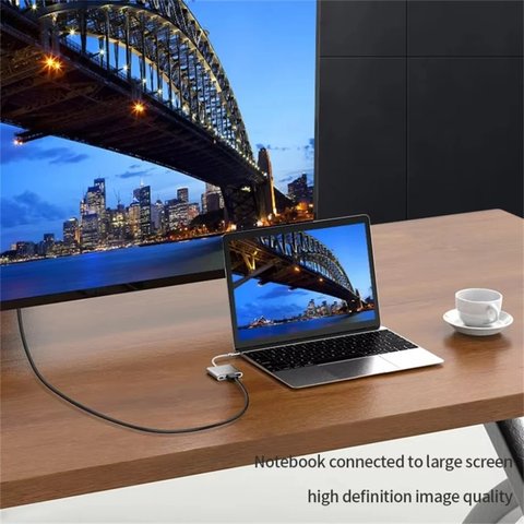 Адаптер Type-C - HDMI + USB3.0 + Type-C, конвертер, білий, hub Прев'ю 1